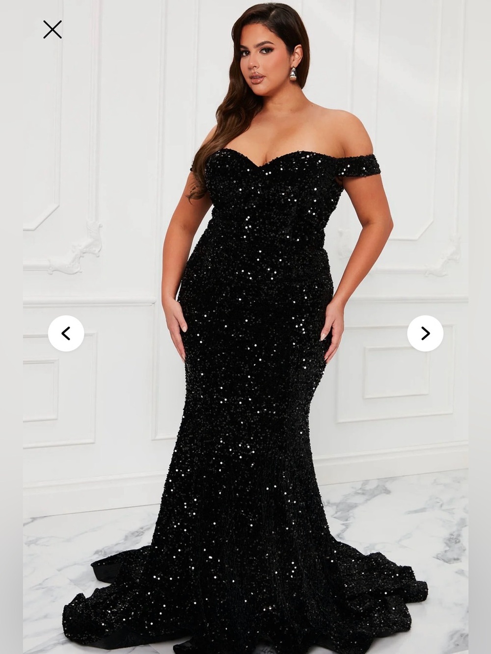 Fashion Nova Black Sequin off the shoulder Maxi Dress